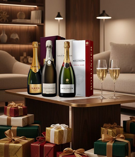 Thre bottles of champagne with gift boxes
