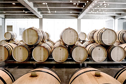 A barrel room in Saint-Emilion wine