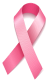 A small pink ribbon, symbol of breast cancer awareness
