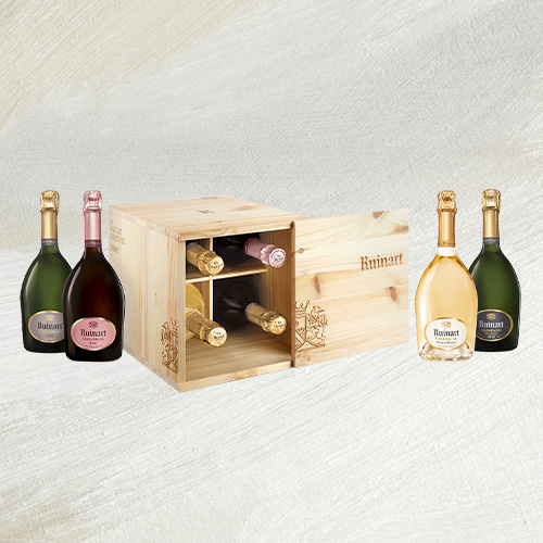 A bottle of champagne Ruinart Caisse-Cave Découverte