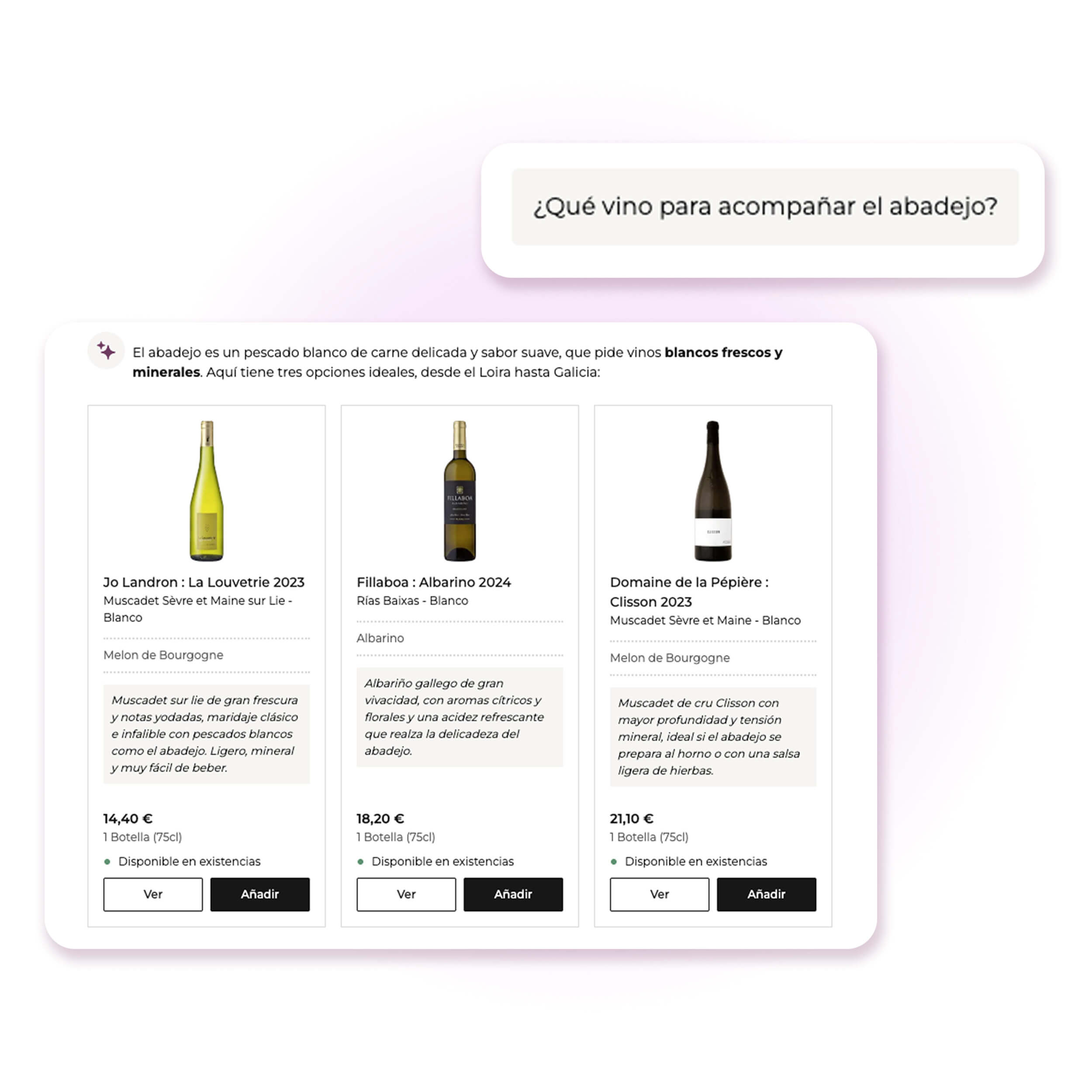 Vista previa del asistente virtual Millesima en conversación