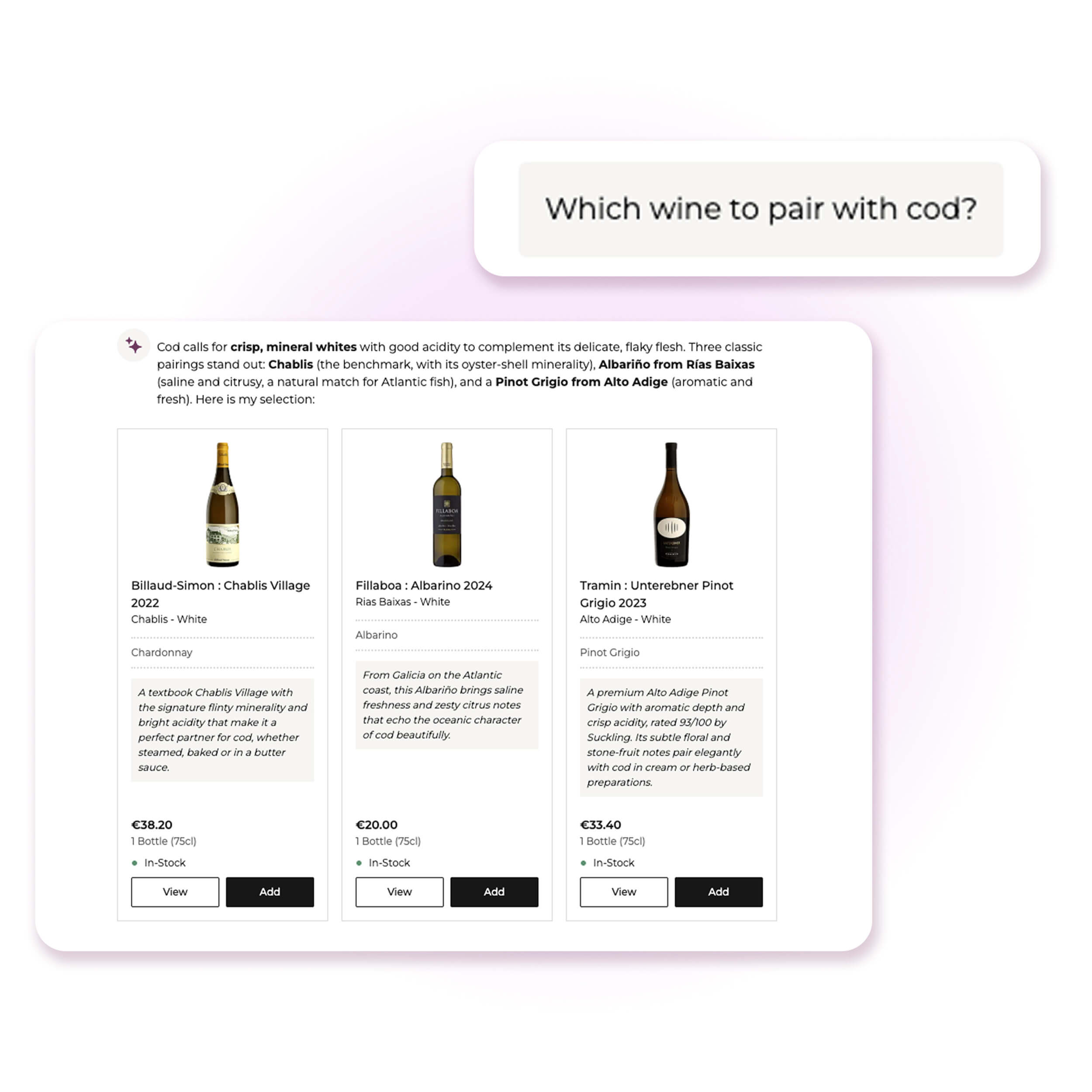 Preview of the Millesima virtual assistant in conversation