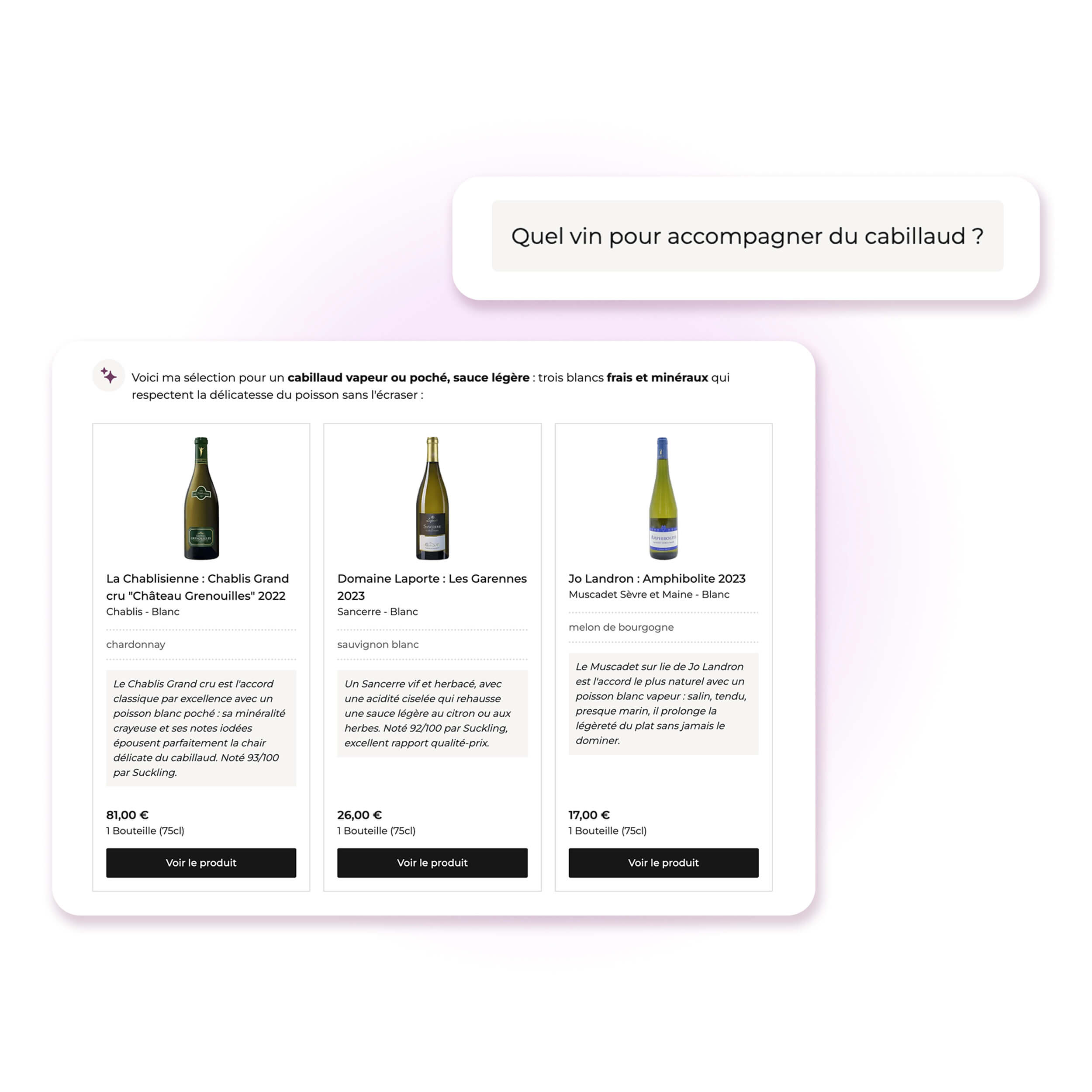 Aperçu de l'assistant virtuel Millesima en conversation