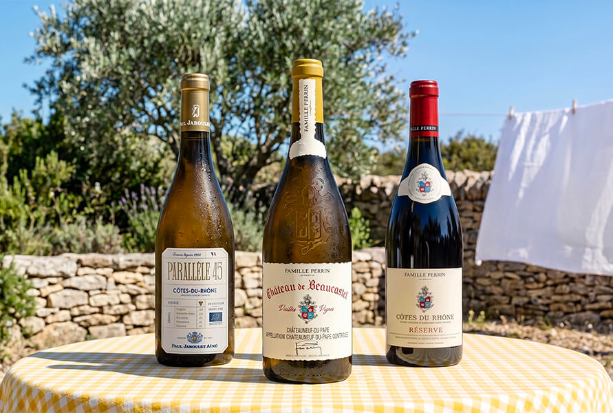 Trois bouteilles de vins blancs