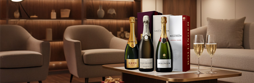 Three bottles of Champagne in a cosy living room