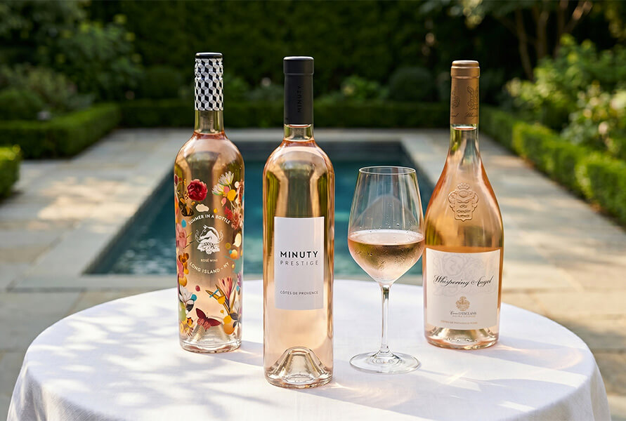 Three rosé wines bottles