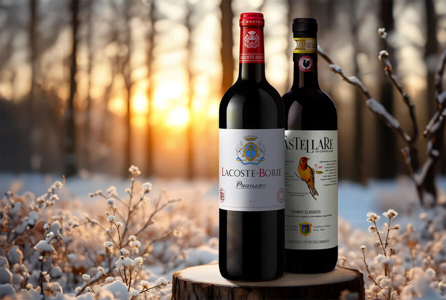 Two bottles in winter snow landscape